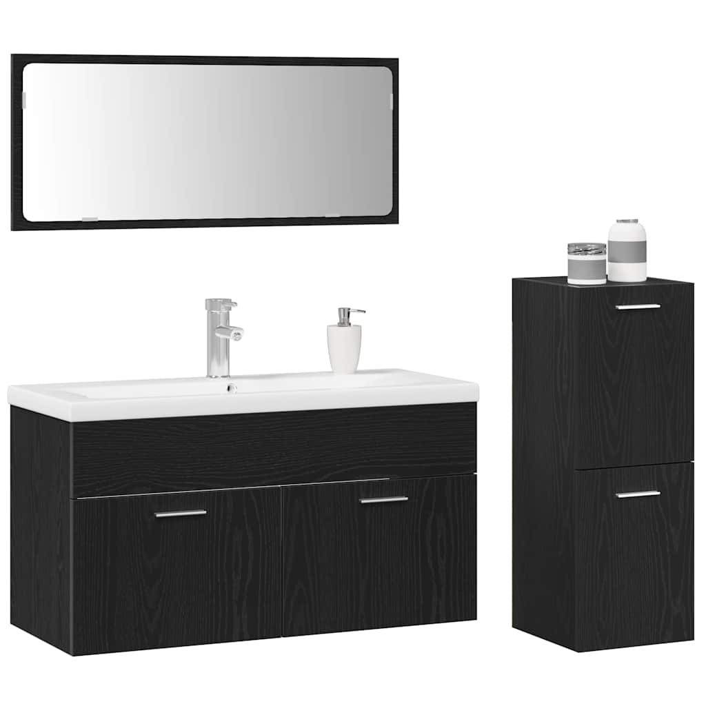 Bademøbelsett 4 pcs Svart Eik 91 x 39.5 x 46 cm Konstruert tre