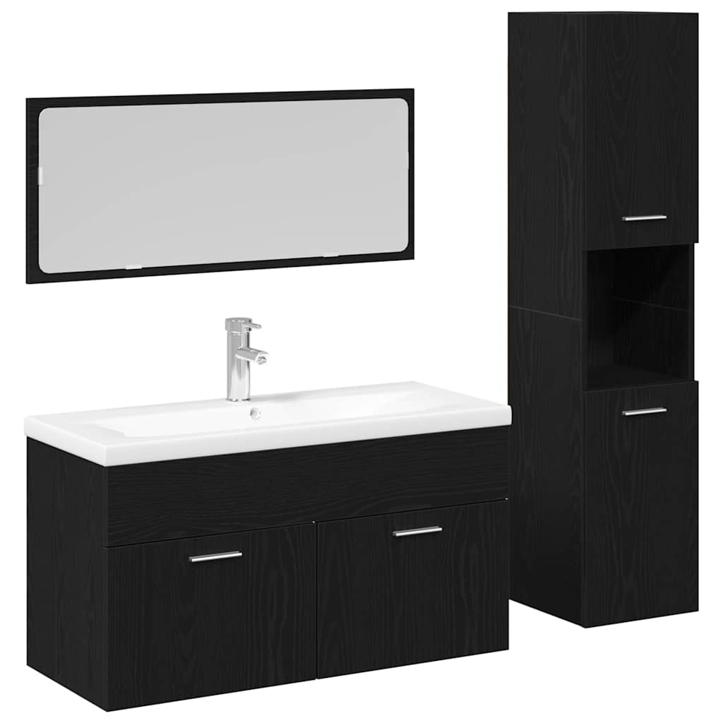 Baderomsinnredningssett 2 pcs Svart Eik 90 x 38.5 x 46 cm