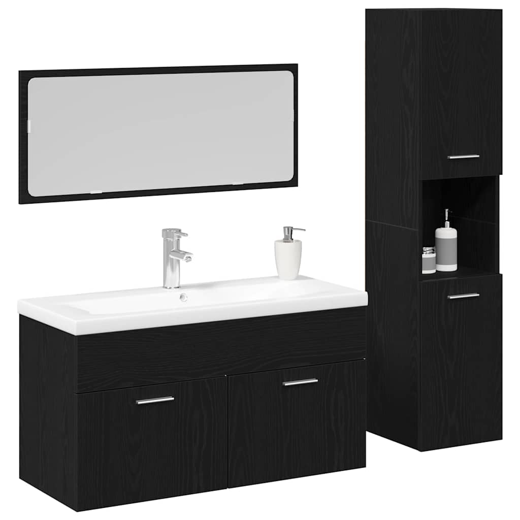 Baderomsinnredningssett 2 pcs Svart Eik 90 x 38.5 x 46 cm