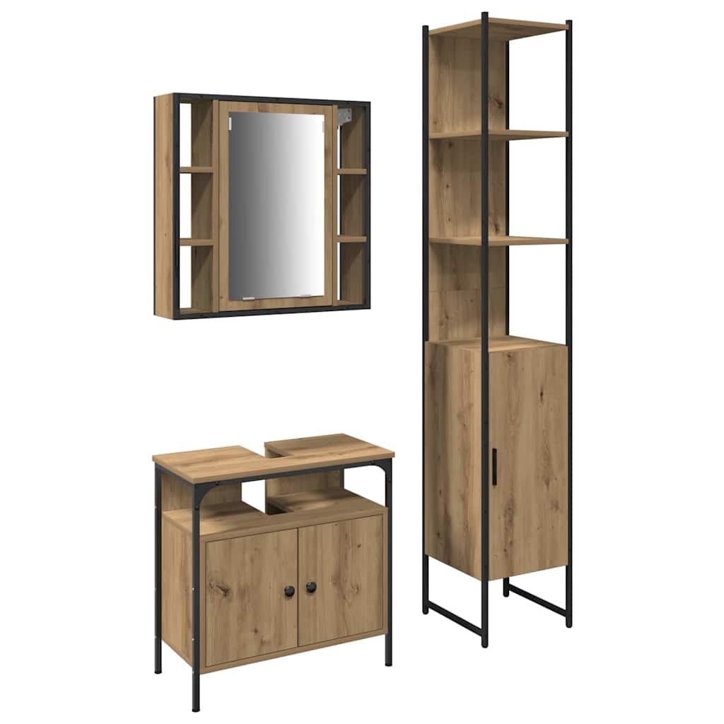 Baderomsskapsett med hylle 3 pcs artisan eik 33 x 33 x 185.5 cm