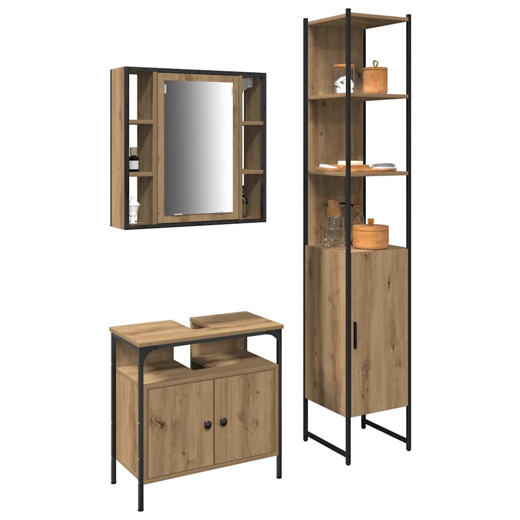 Baderomsskapsett med hylle 3 pcs artisan eik 33 x 33 x 185.5 cm