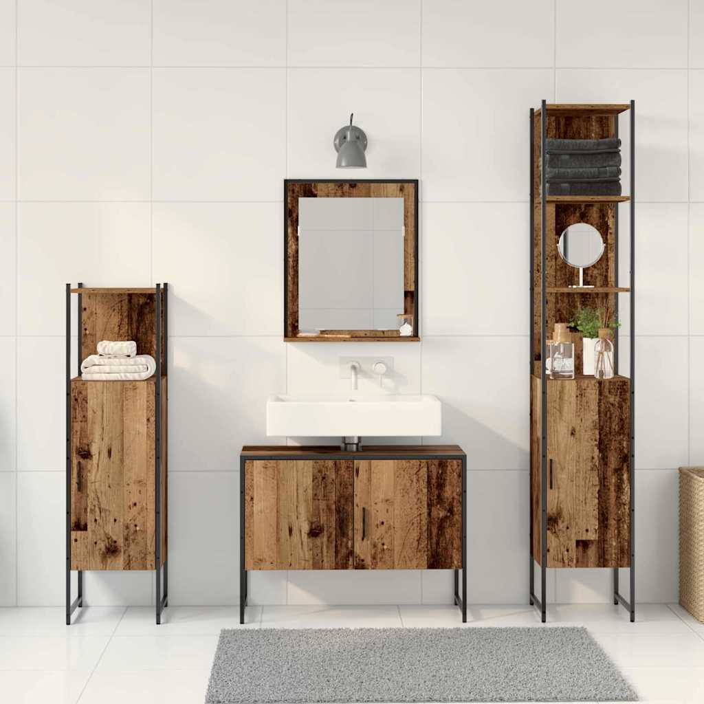 Baderomsinnredningssett med hylle 4 pcs Brun Konstruert tre