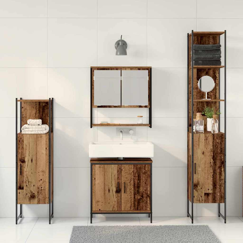 Baderomsinnredningssett med dør 4 pcs Brun 33 x 33 x 185.5 cm