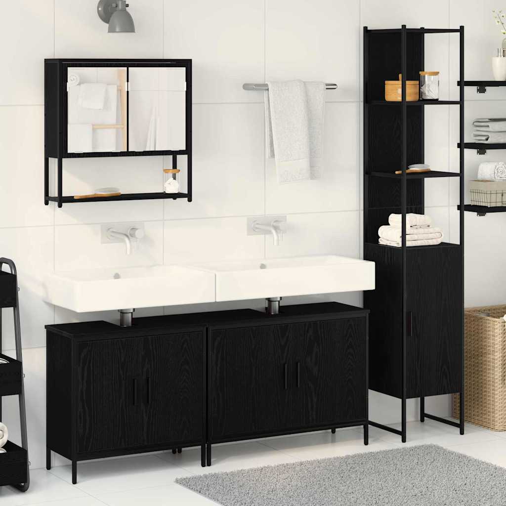 Baderomsinnredningssett med dør 4 pcs Svart 33 x 33 x 185.5 cm