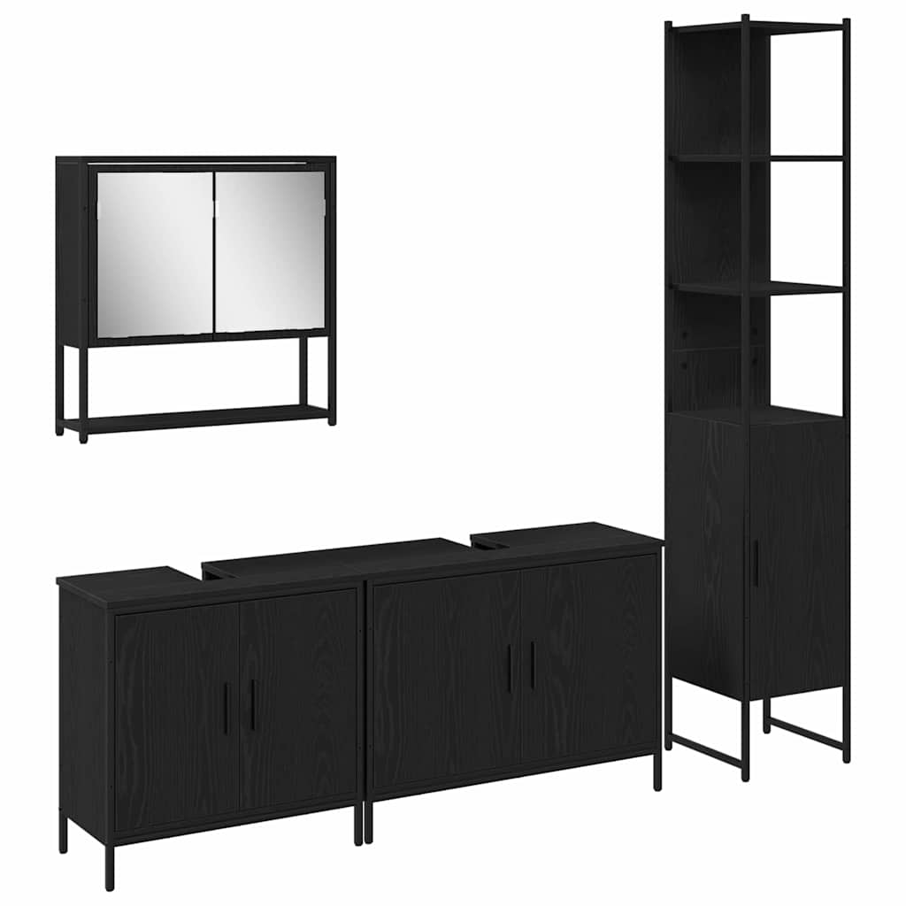 Baderomsinnredningssett med dør 4 pcs Svart 33 x 33 x 185.5 cm