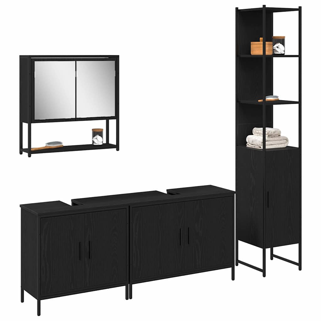 Baderomsinnredningssett med dør 4 pcs Svart 33 x 33 x 185.5 cm