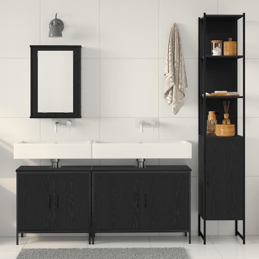 Baderomsinnredningssett med dør 4 pcs Svart 33 x 33 x 185.5 cm