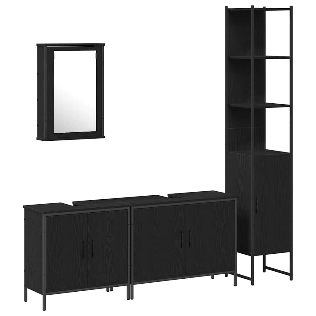 Baderomsinnredningssett med dør 4 pcs Svart 33 x 33 x 185.5 cm