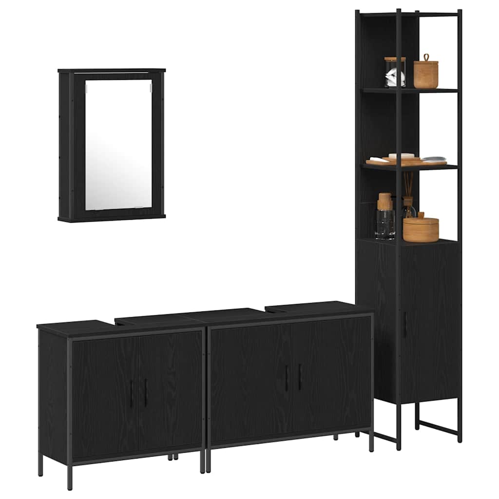 Baderomsinnredningssett med dør 4 pcs Svart 33 x 33 x 185.5 cm