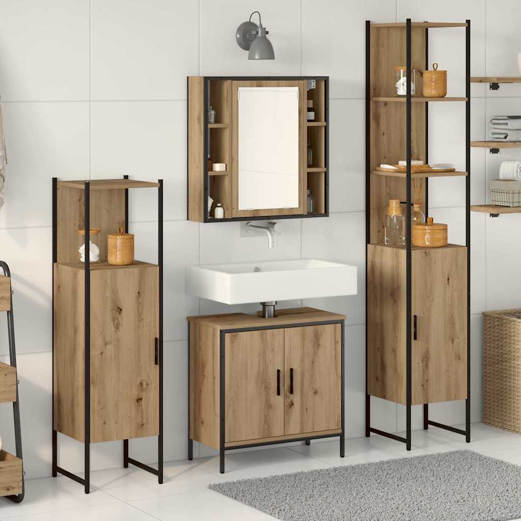 Baderomsinnredningssett med hylle 4 pcs Brun 33 x 33 x 185.5 cm