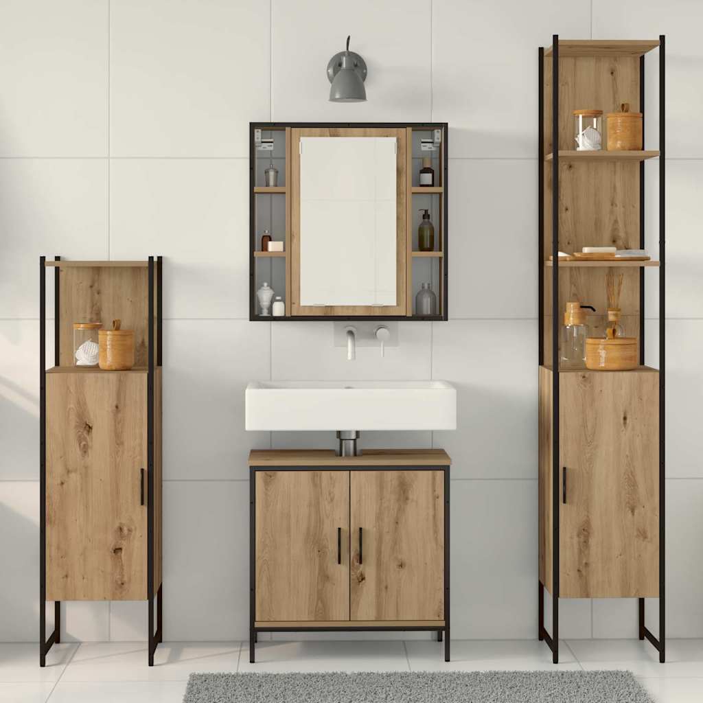 Baderomsinnredningssett med hylle 4 pcs Brun 33 x 33 x 185.5 cm