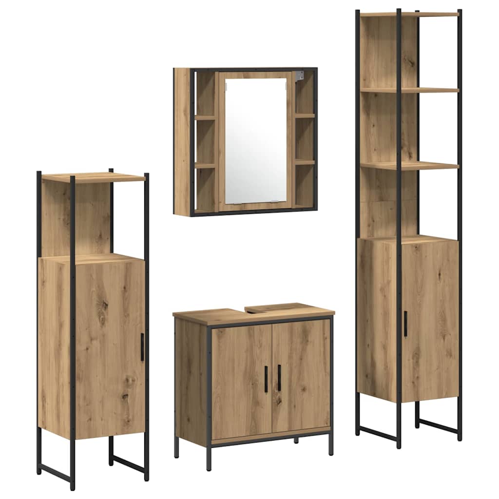 Baderomsinnredningssett med hylle 4 pcs Brun 33 x 33 x 185.5 cm