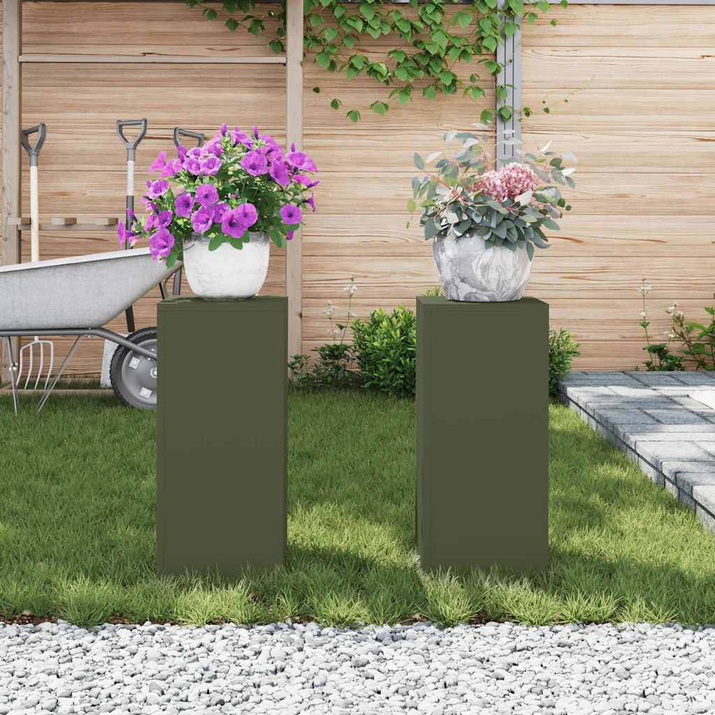 Planteholder 2 pcs Olivengrønn 24 x 24 x 55 cm Stål
