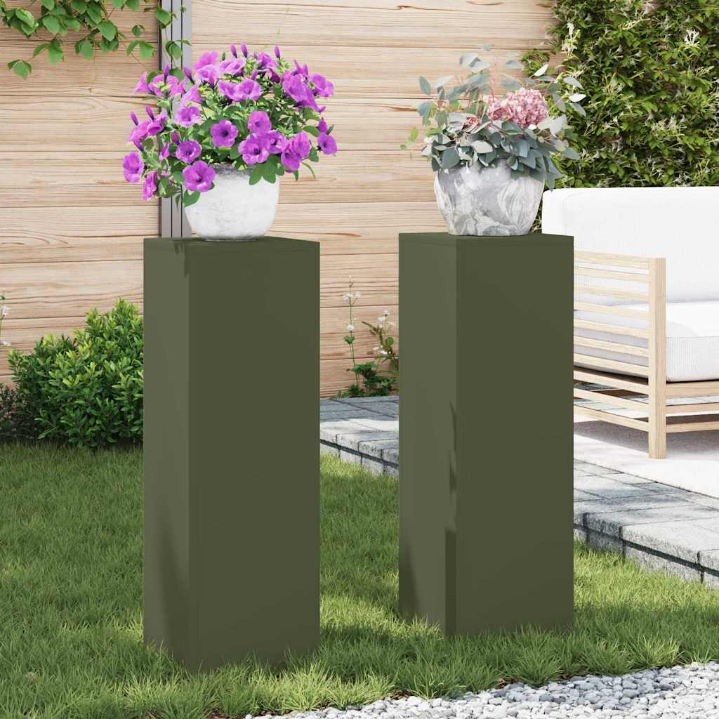 Planteholder 2 pcs Olivengrønn 24 x 24 x 75 cm Stål