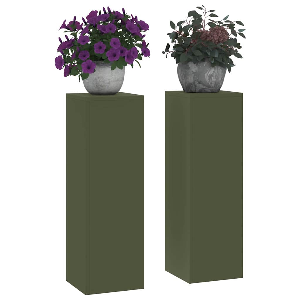 Planteholder 2 pcs Olivengrønn 24 x 24 x 75 cm Stål