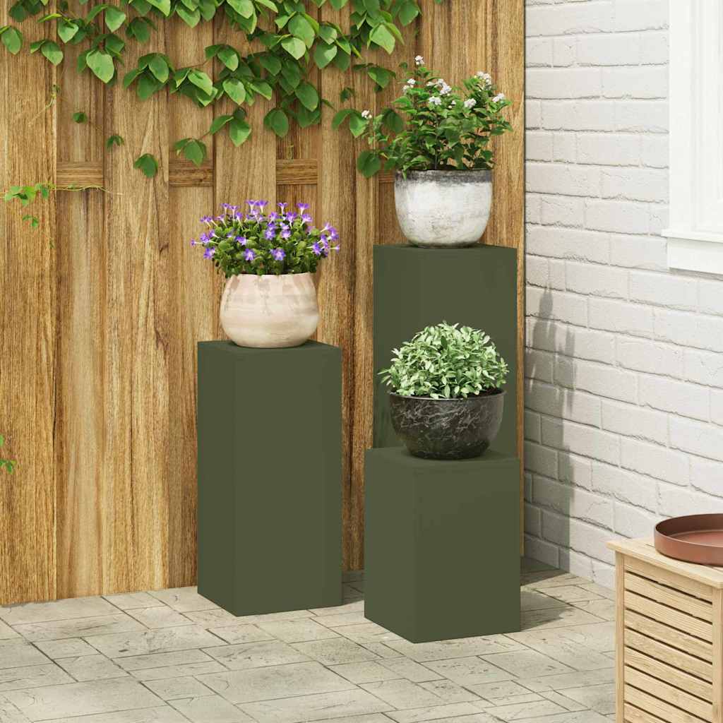 Plantestander 3 pcs Olivengrønn 24 x 24 x 75 cm Stål