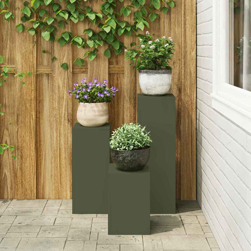 Planteholder 3 pcs Olivengrønn Stål