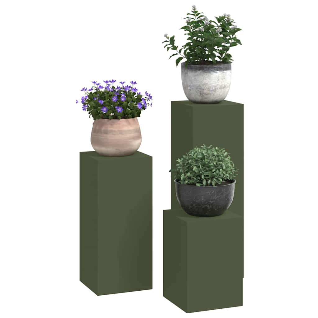 Planteholder 3 pcs Olivengrønn Stål
