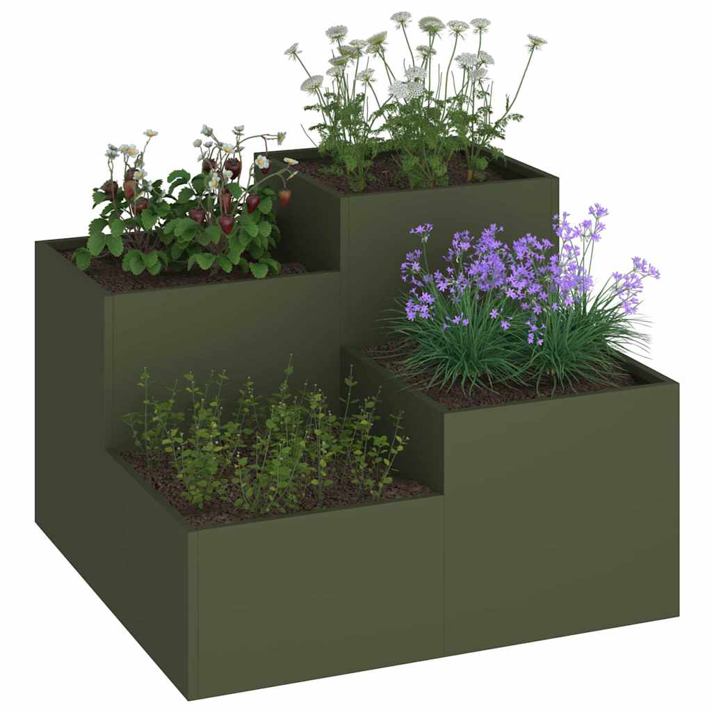 Hageblomsterpotte Olivengrønn 80 x 80 x 60 cm Stål