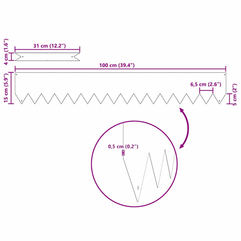 Gjerdekant 10 pcs Hvit 100 x 0.05 x 20 cm Kaldvalset stål