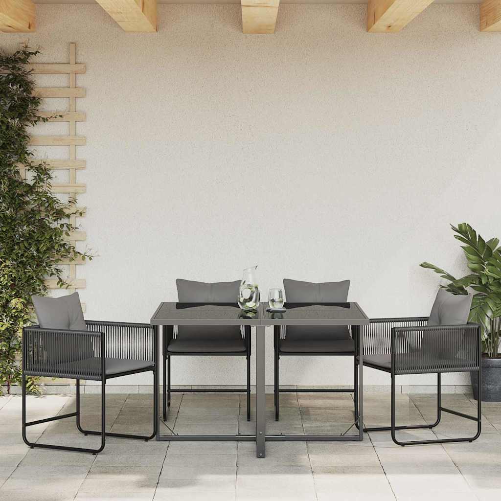 Stol med pute 4 pcs Svart og Anthracite PE Rattan