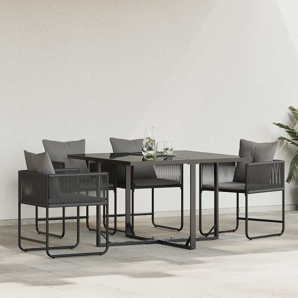 Stol med pute 4 pcs Svart og Anthracite PE Rattan
