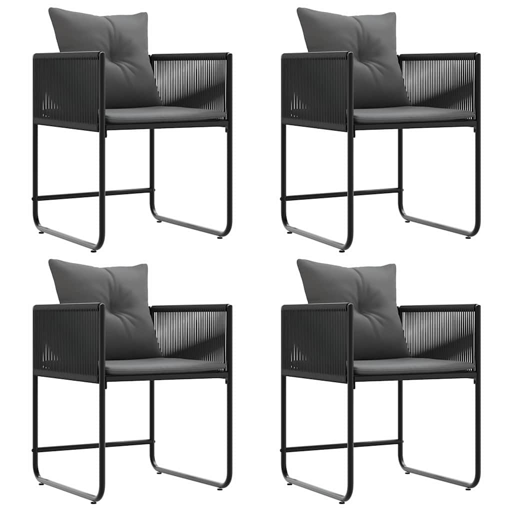 Stol med pute 4 pcs Svart og Anthracite PE Rattan