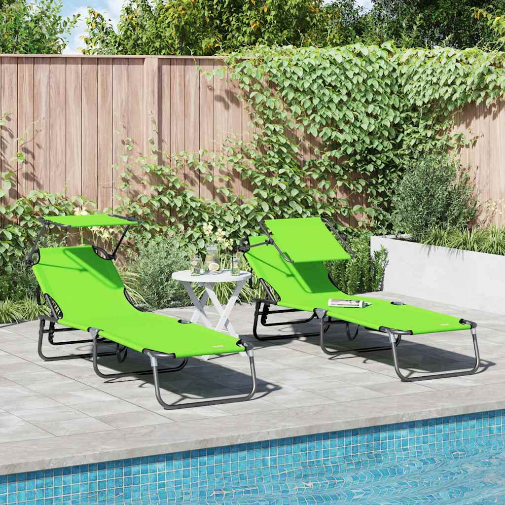 Sammenleggbar solstol 2 pcs grønn 190 x 57 x 81 cm oxford
