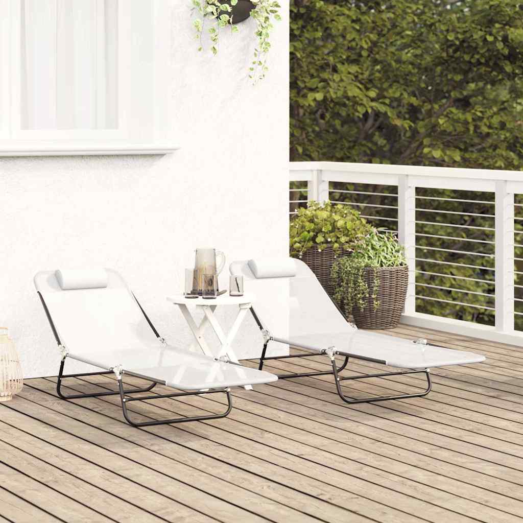 Sammenleggbar solstol 2 pcs Krem 182 x 55 x 85,5 cm Textilene