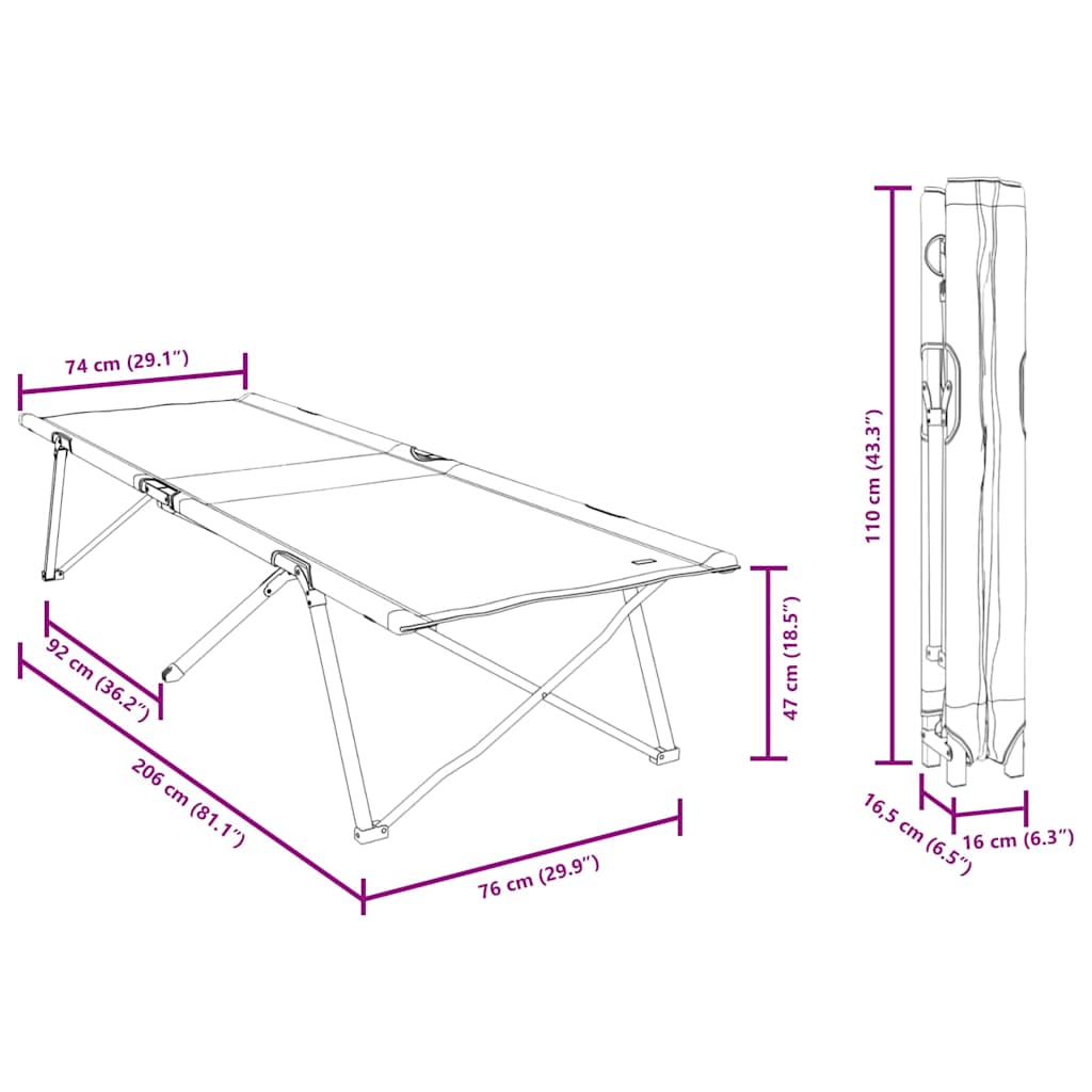Sammenleggbar camping seng grønn 206 x 76 x 74 cm vidaXL