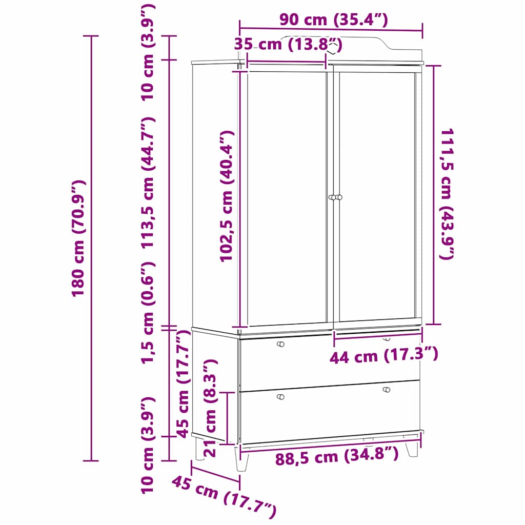 Krittstavle Garderobe med skuff ROROS Hvit 90 x 45 x 180 cm