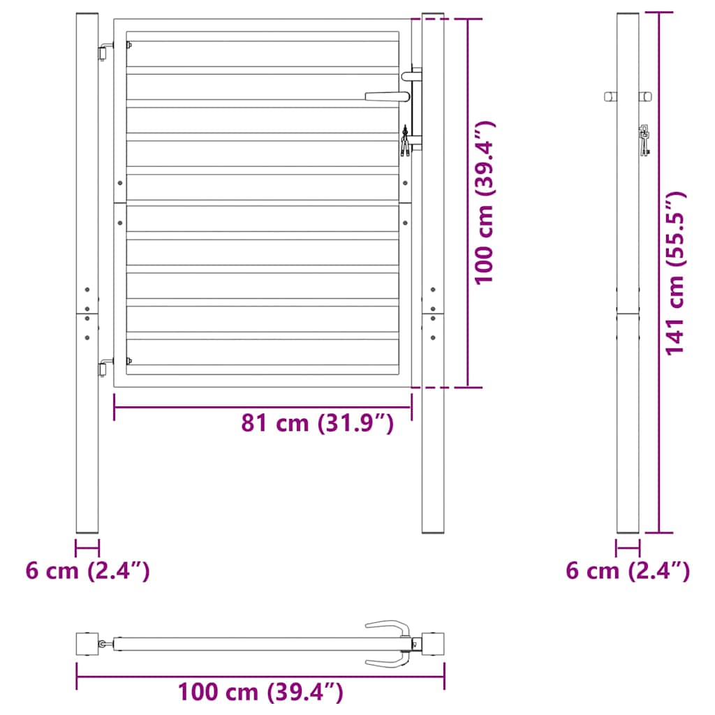 Hageport låsbar svart 100x100 cm aluminium vidaXL