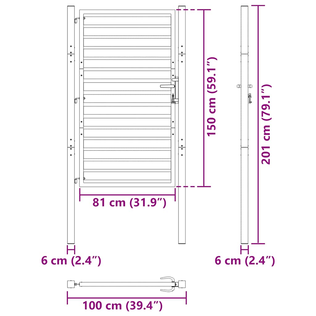 Hageport låsbar svart 100x150 cm aluminium vidaXL