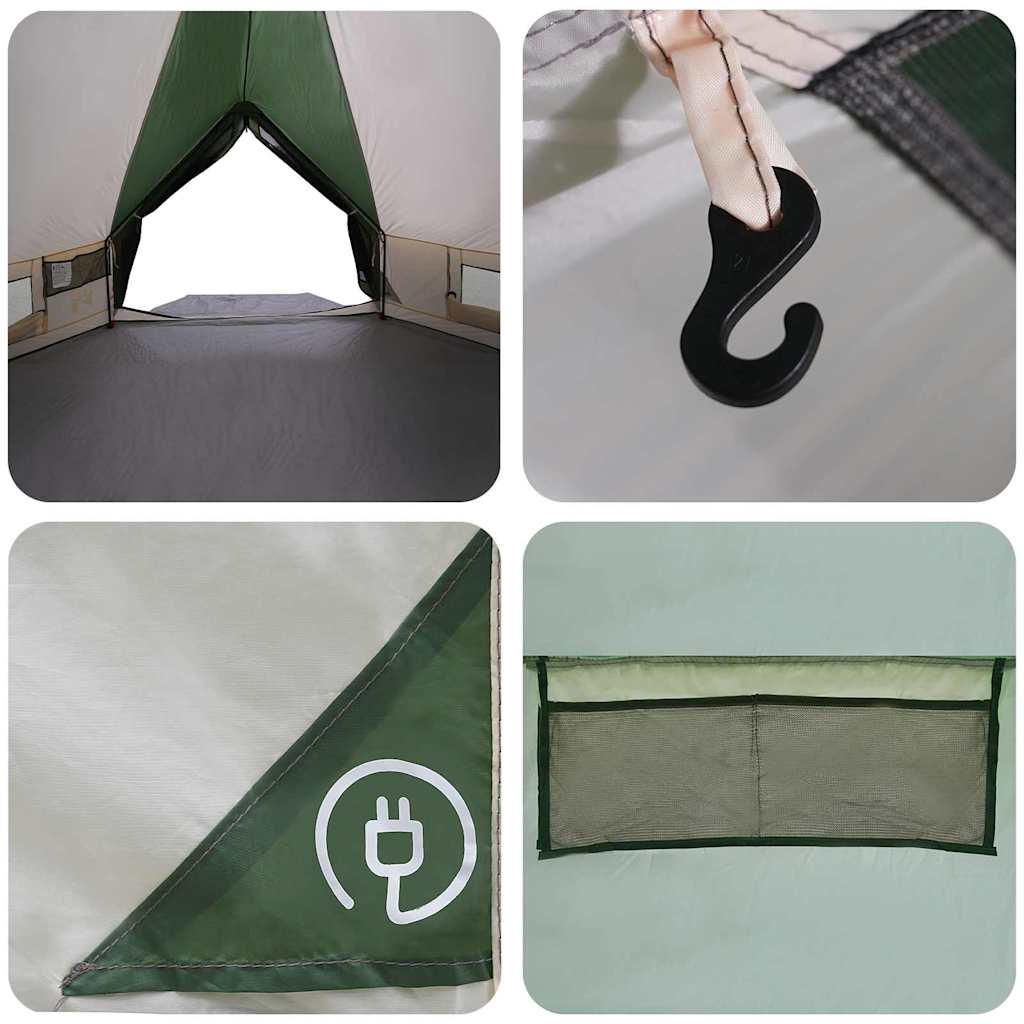 Teepee Tent 6-Person med tak Grønn og hvit 431 x 366 x 185 cm