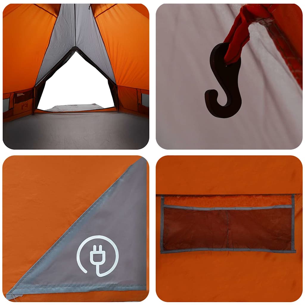 Teepee Tent 6-Person med tak Grå og Oransje 431 x 366 x 185 cm