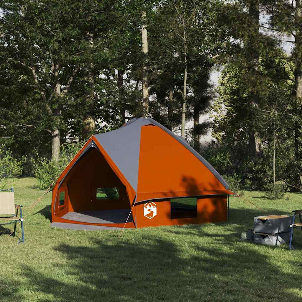 Teepee Tent 6-Person med tak Grå og Oransje 431 x 366 x 185 cm
