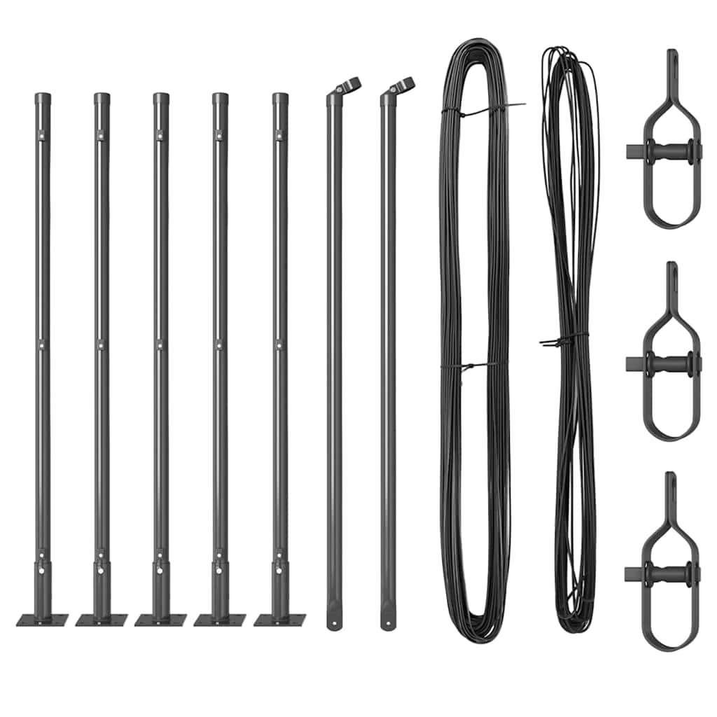 Fence Post med betongfot 7 stk. Grå Pulverlakkert stål