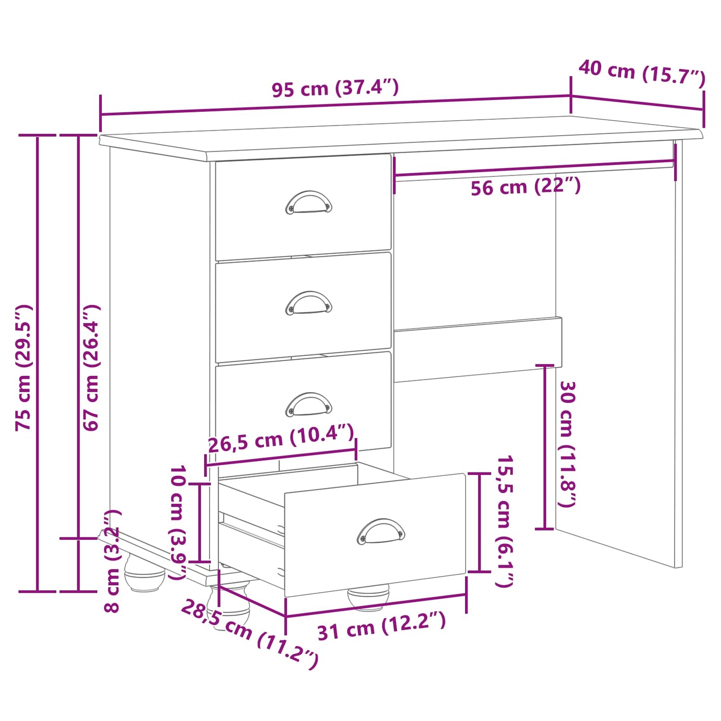 Skrivebord med skuff ASKIM Brun 95 x 40 x 75 cm Massiv furu