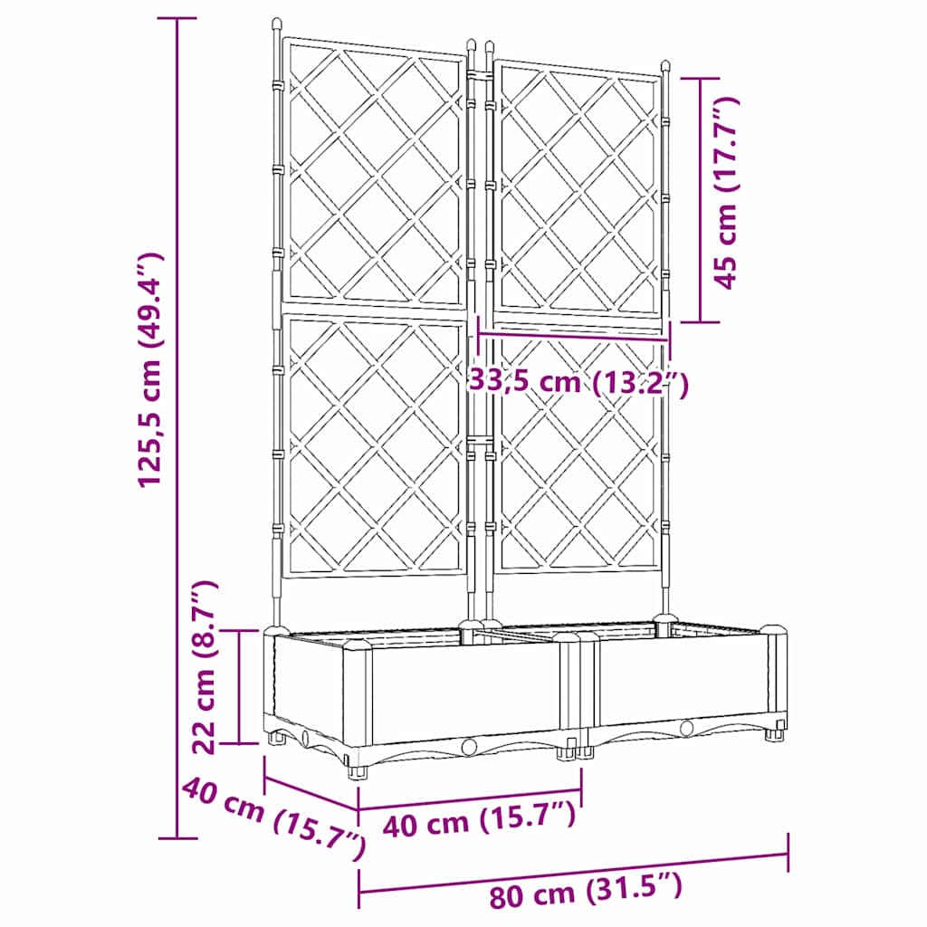 Hageblomsterpotte 2 pcs Svart 80 x 40 x 125,5 cm Plast