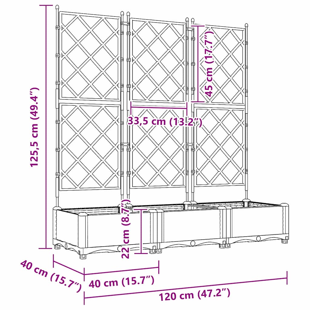 Hageblomsterpotte 3 pcs Svart 120 x 40 x 125,5 cm Plast