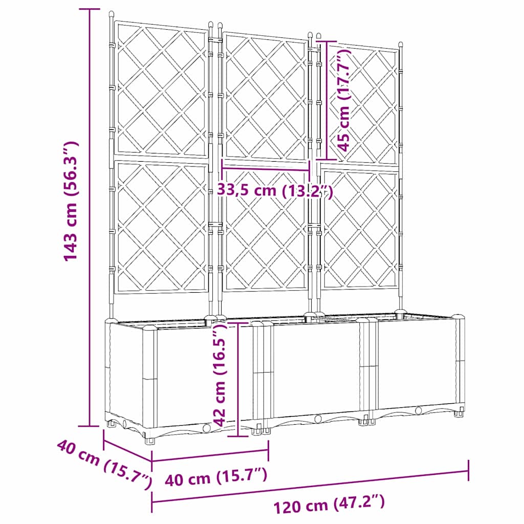 Hageblomsterpotte 3 pcs Svart 120 x 40 x 143 cm Plast