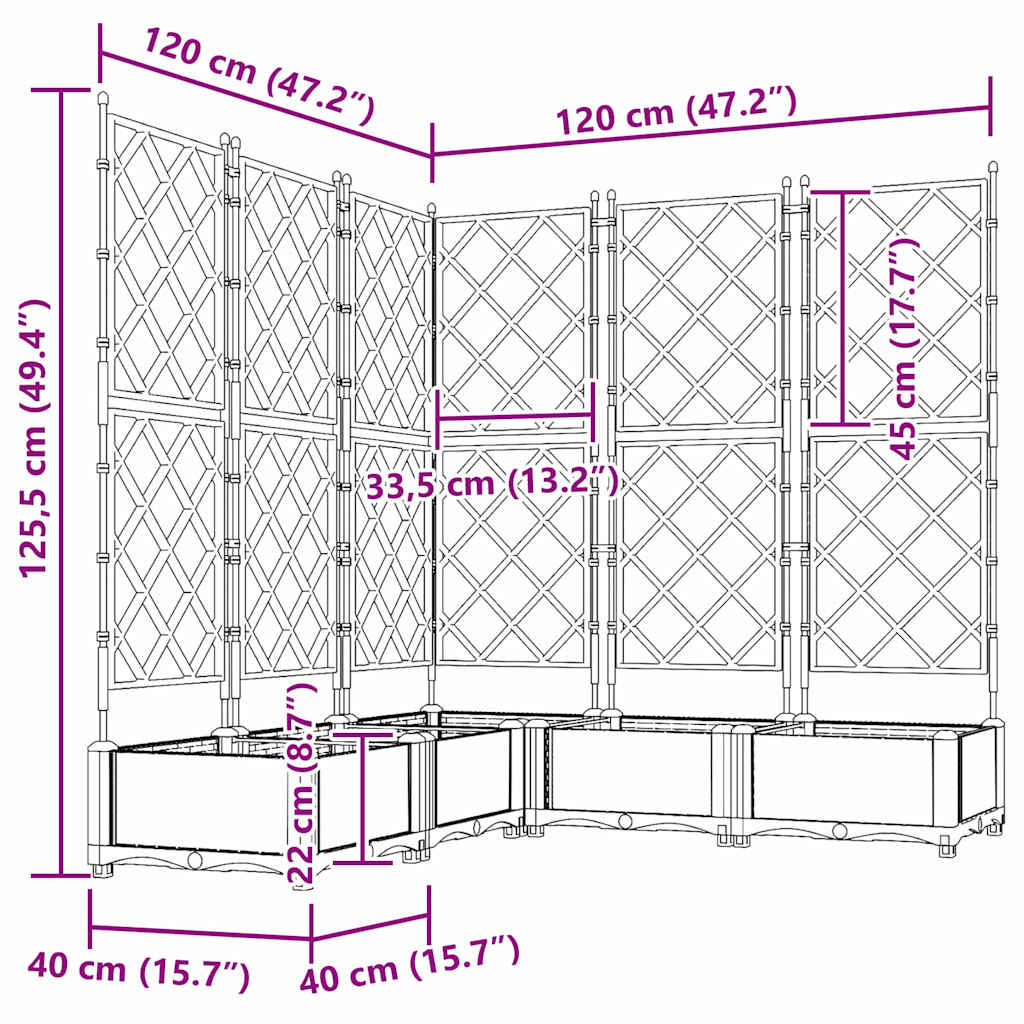 Hageblomsterpotte 5 pcs Svart 120 x 120 x 125,5 cm Plast