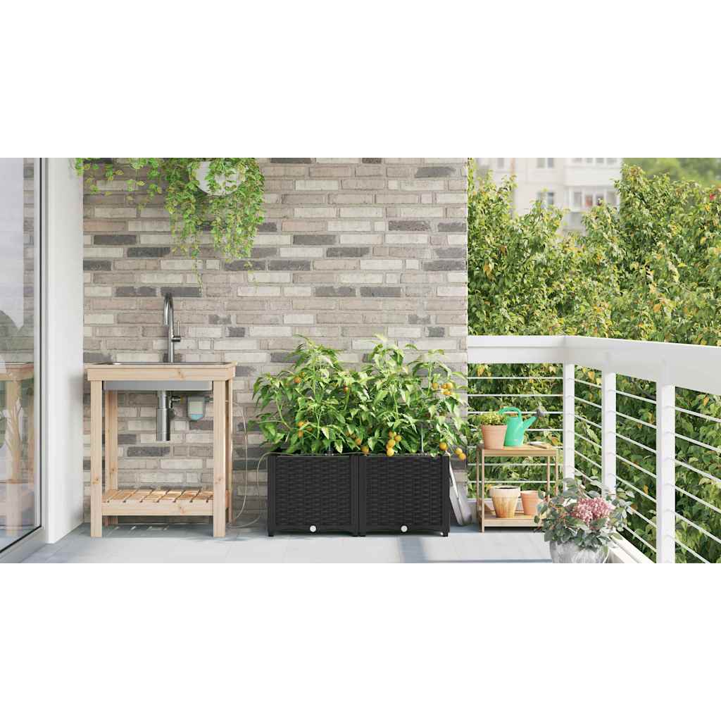 Hageblomsterpotte 2 stk. Svart 80 x 40 x 37,5 cm PP