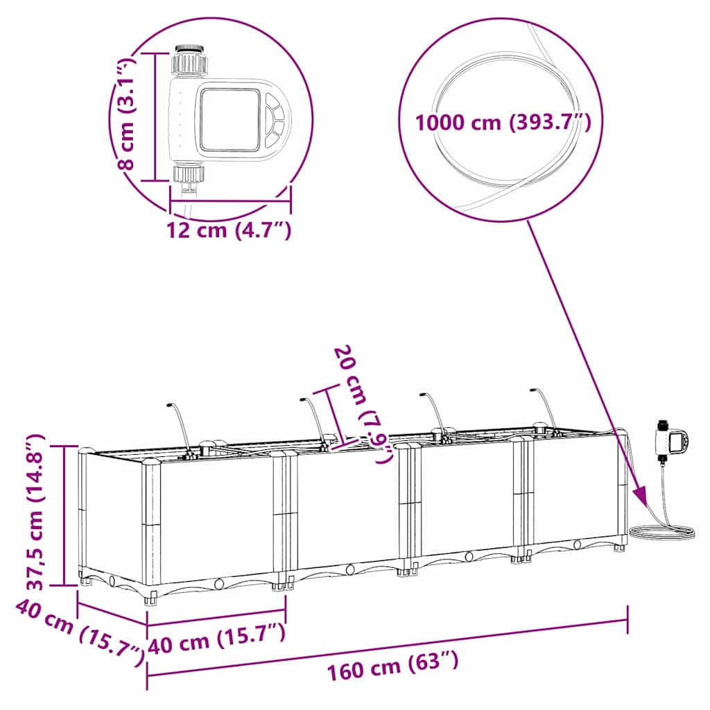 Hageblomsterpotte 4 pcs Lys Grå 160 x 40 x 37,5 cm Plast
