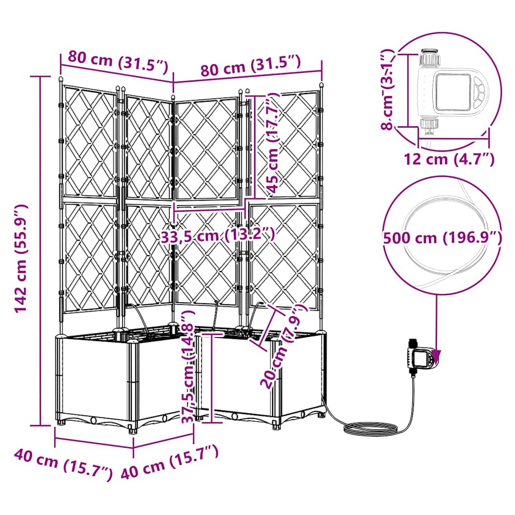 Hageblomsterpotte 3 pcs Lys Grå 80 x 80 x 142 cm Plast