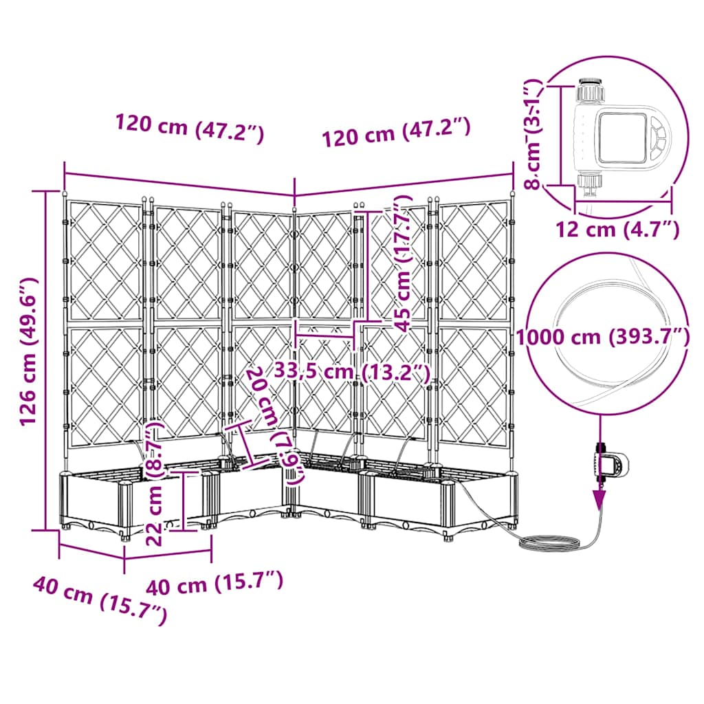 Hageblomsterpotte 5 pcs Lys Grå 120 x 120 x 126 cm Plast
