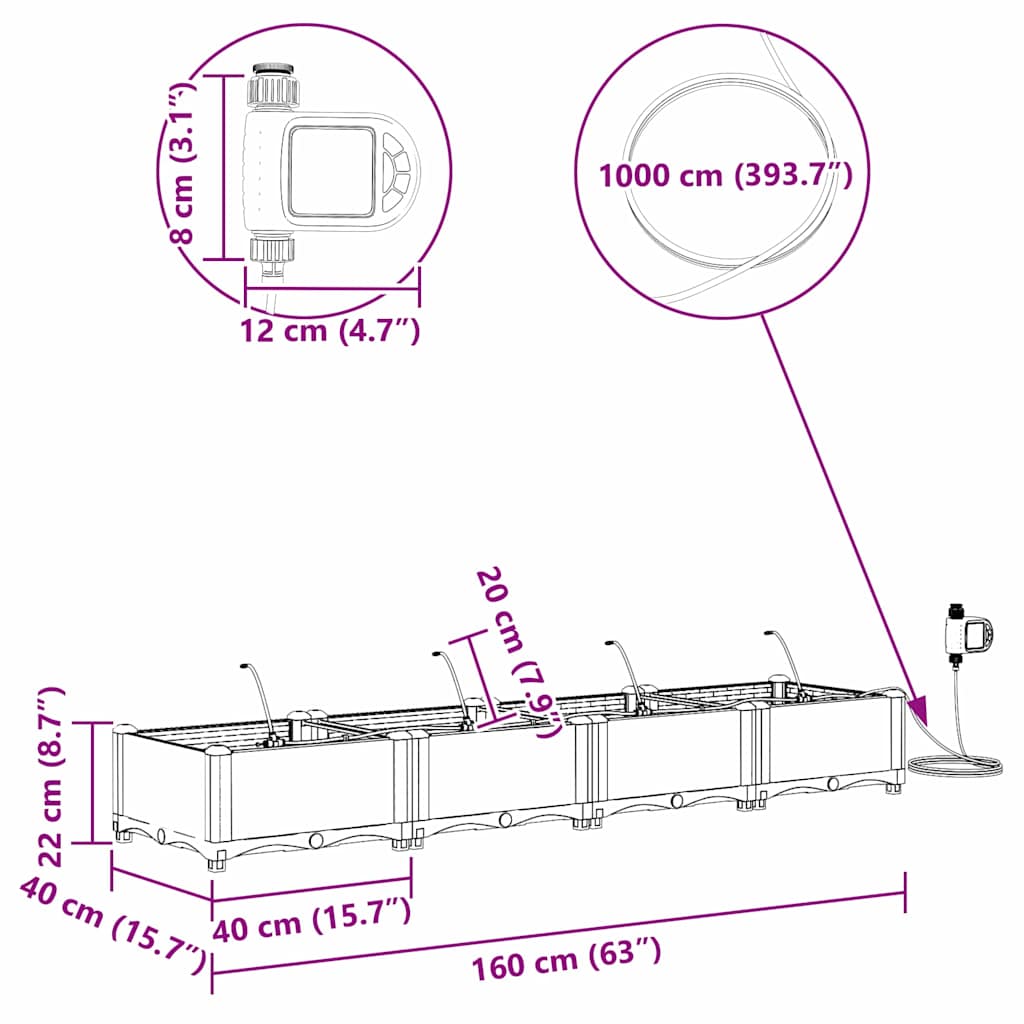 Hageblomsterpotte 4 pcs Hvit 160 x 40 x 22 cm Plast