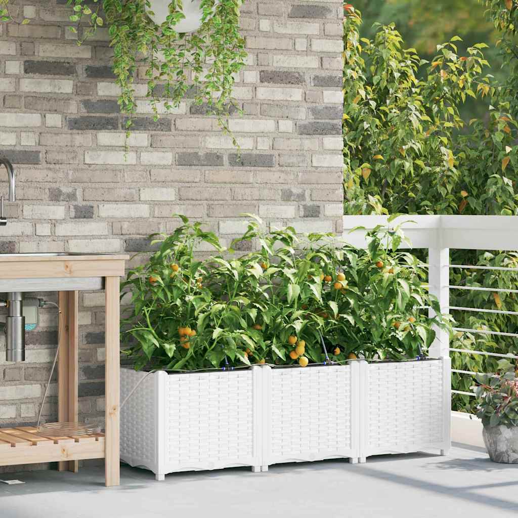 Hageblomsterpotte 3 pcs Hvit 120 x 40 x 37,5 cm Plast