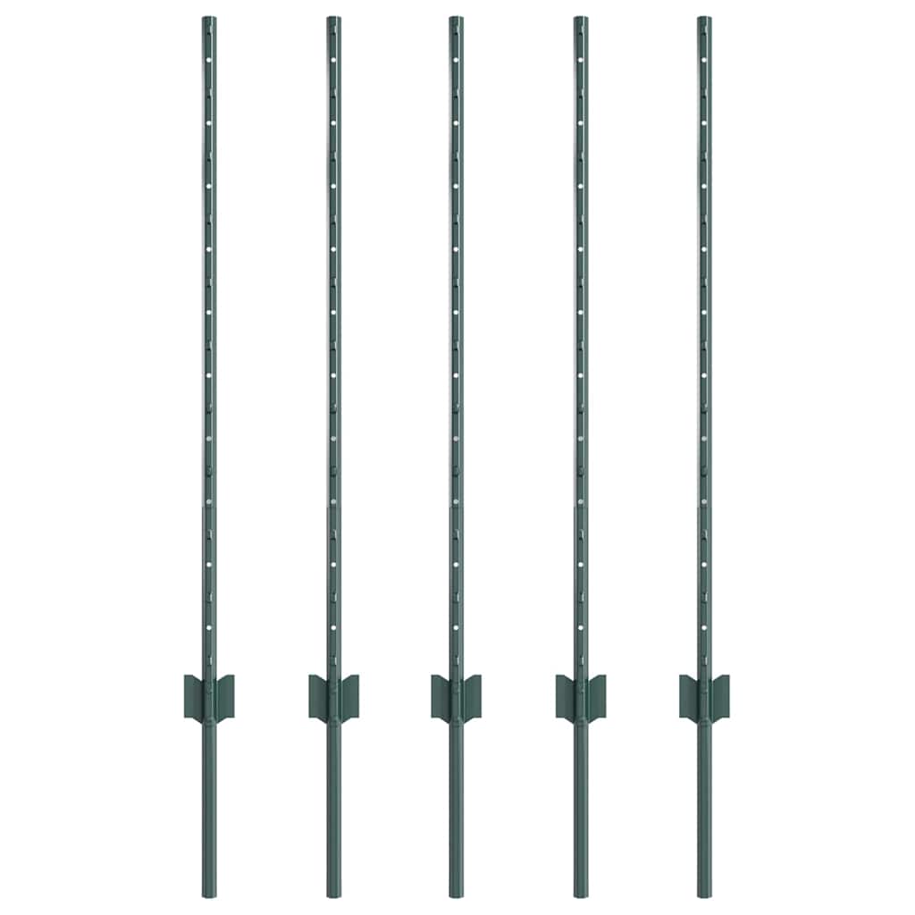 Innebygd gjerdepåle 5 stk. Grønn 140 cm Pulverlakkert stål