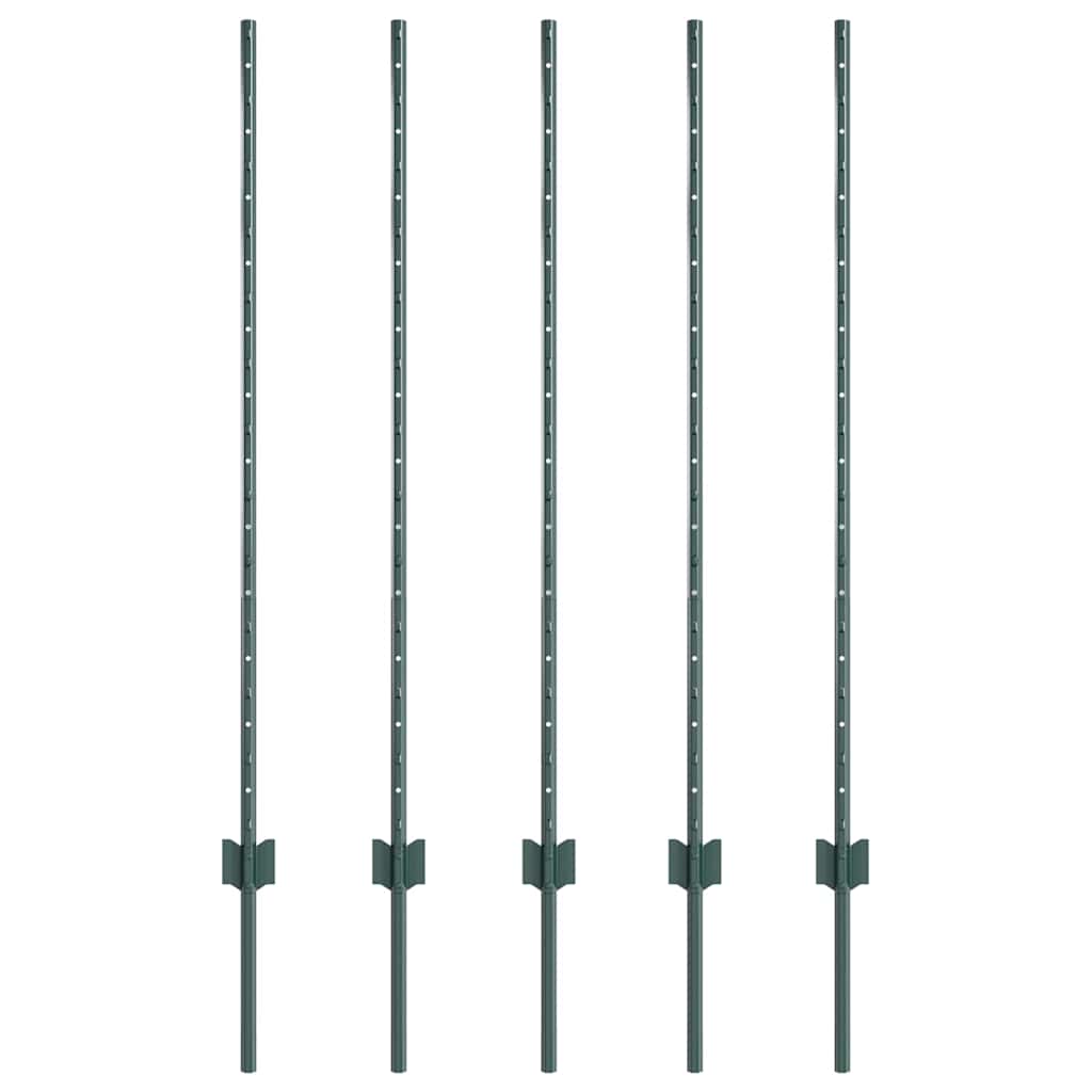 Innebygd gjerdepåle 5 pcs Grønn 160 cm Pulverlakkert stål